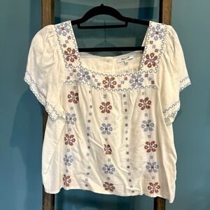 Madewell short sleeve peasant top with button back size L